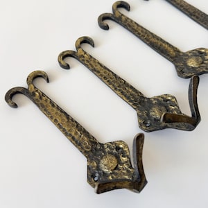Brass bronze set of 4 wall hooks hammered, hook rail cast iron, hook for hanging, brass coat rack, coat hook, vintage mid-century