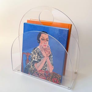 Acrylic magazine rack, plexiglass newspaper rack, magazine rack, mid-century modern newspaper holder, space age, minimalist, retro vintage