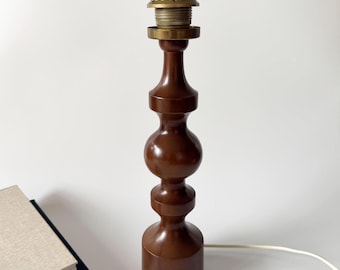 Mid-century teak table lamp, turned wooden lamp, teak lamp base, solid wood, Danish design, Scandinavian design, vintage 60s