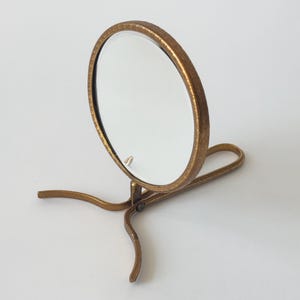 Mid Century Brass Cosmetic Mirror, Hand Mirror, Ornamental Frame, Double-Sided Magnifying Cosmetic Mirror, Table Mirror, Vintage 1950s