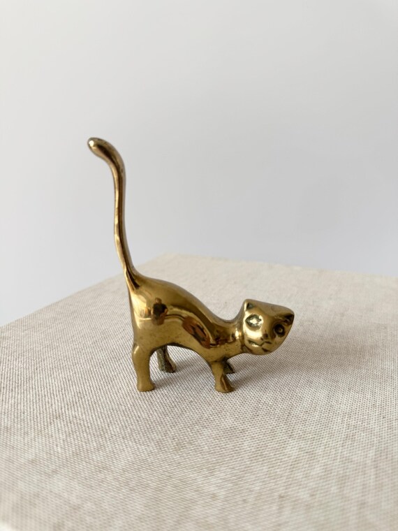 Mid-Century Brass Cat Ring Holder, Brass Cat Figu… - image 4