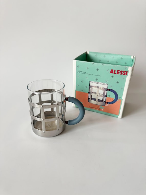 Alessi Tasse MGMUG, Design Michael Graves, Edelstahl mit Glas, Alessi Tee Kaffee Tasse, Neu mit Originalverpackung, Bauhaus Design, Geschenk