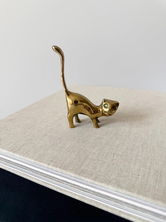Mid-Century Brass Cat Ring Holder, Brass Cat Figu… - image 3