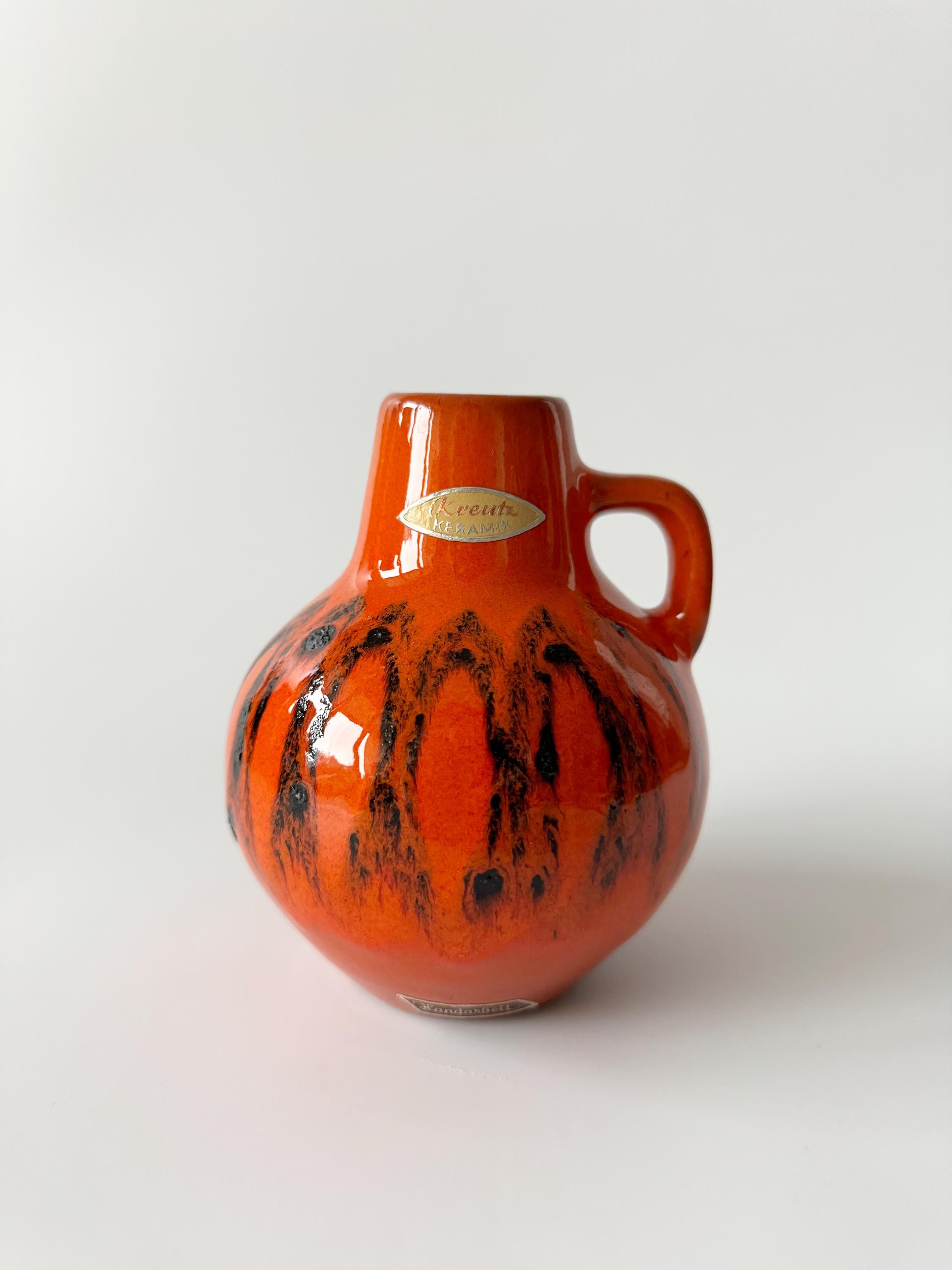 Kreutz Keramik社製 fat lava 花器 Kreutz Keramik Fat Lava Vase With Handle, 207, Glazed Orange