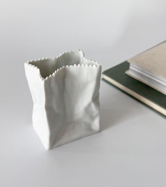 Rosenthal Vase Paper Bag Tapio Wirkkala made of porcelain, Paper Bag, Paper Bag Vases, Do Not Litter, Mid Century Modern, Vintage 1970s