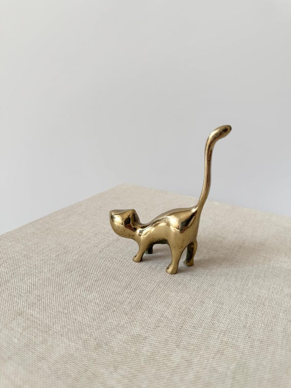 Mid-Century Brass Cat Ring Holder, Brass Cat Figu… - image 6