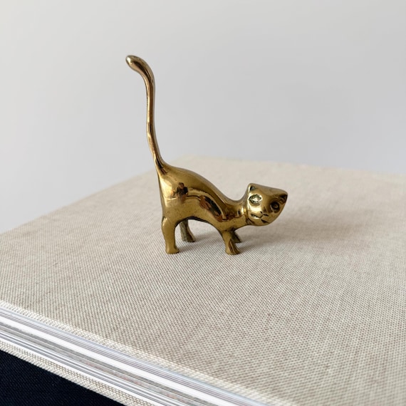 Mid-Century Brass Cat Ring Holder, Brass Cat Figu… - image 8