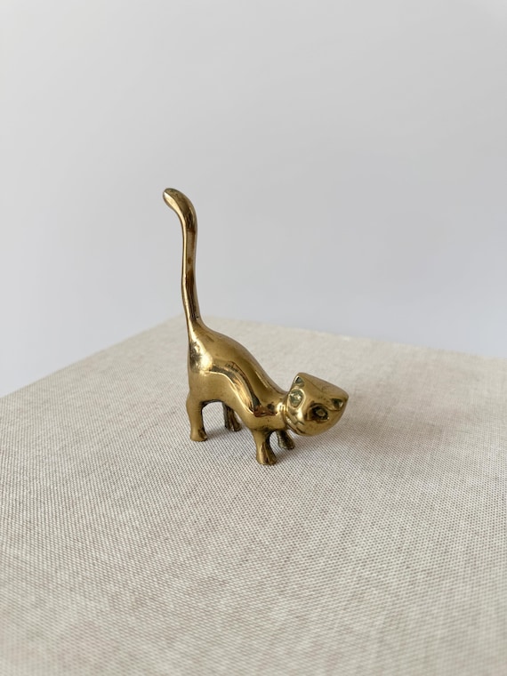Mid-Century Brass Cat Ring Holder, Brass Cat Figu… - image 5