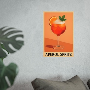 Plakat Aperol Spritz Archival Matte Drink, wystrój domu, sztuka ścienna, sztuka koktajlowa, prezent dla barmanów, jasny akcent wnętrza