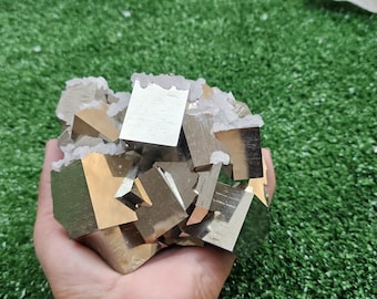 Cubic Pyrite with Quartz and Calcite