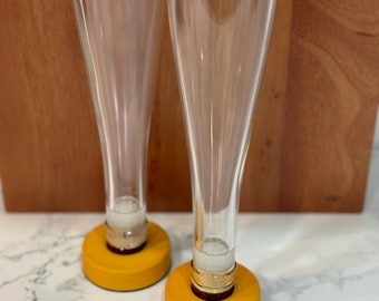 Recycled Wine Bottle Champagne Flute: Custom Resin, 3D Printed Wood Base
