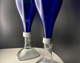 Upcycled Cobalt Blue Wine Glasses: 3D-Printed Connector, Set of 2