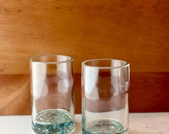 Handcrafted Whiskey Tumblers: Colorful Rock Base, Recycled Glass (6oz)