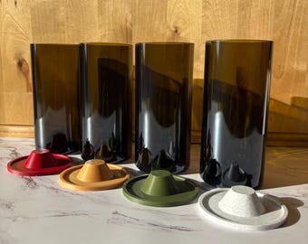 Half Wine Bottle Drinking Glass with Magnetic Drink MarkerCoaster (sold individually) | Upcycled Modern Glassware | Magnetic Base