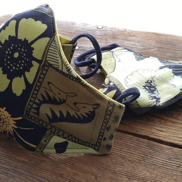 soft cotton gabardine jungle block print facemask reversible 2 layers limited edition stretchy comfy spandex ear loops