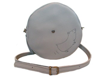 SPINNING round bag gray leather hamster shoulderbag, FREE shipping