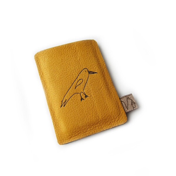 RESERVED for Elayase from Turkey -leather creditcard holder bird yellow leather