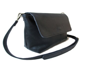 FAREWELL  black leather shoulderbag screenprint, FREE shipping