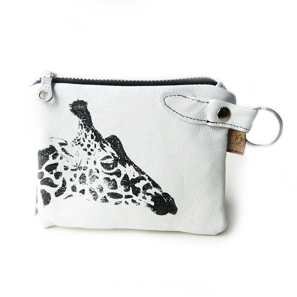 leather wallet white giraffe screenprint pouch zippered