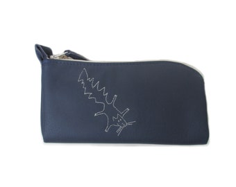 Navy leather pouch squirrel glasses phone case