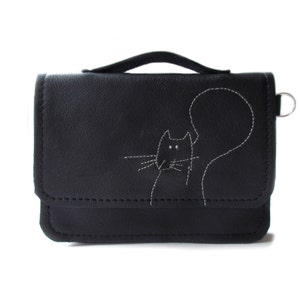 carteira de couro preta estilo mochila esquilo