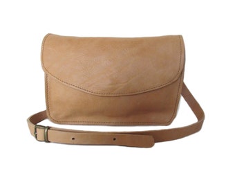 BAT beige leather shoulderbag screenprint, FREE shipping