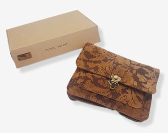 TICTUC brown leather wallet floral