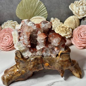 Natural Red Pagoda Calcite Crystal Tower Cluster Mineral Specimen | Rare Chinese Calcite Crystal Formation | Healing Stone Home Decor Gift