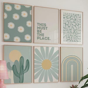 Sage Green Retro Wall Art Set of 6, Green Retro Wall Art Printable, Preppy wall art, Cool apartment art, Y2K, Bedroom Living Room Art