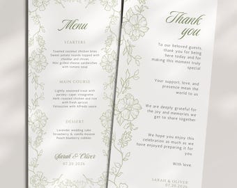 Floral Wedding Menu Template, Elegant Botanical Design (Digital Download)
