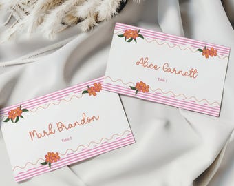 Wedding Place Card Template, Floral Place Cards, Editable Printable Wedding Name Card