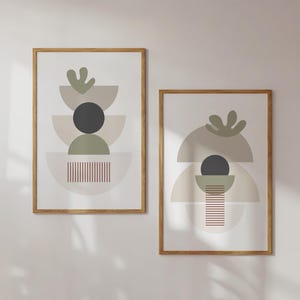 Set of 2 Bohemian Abstract Wall Art Prints, Natural Wall Art decor, Boho Wall Art, Sage Green Boho Wall Prints, Aesthetic abstract art