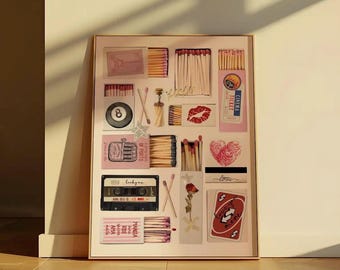 Vintage Matchbox Art Print: Retro Collage Poster (Digital Download