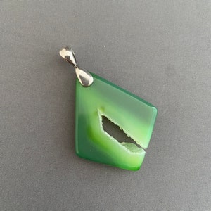 Green Crystal Druzy Pendant with heavy sterling silver bail image 5