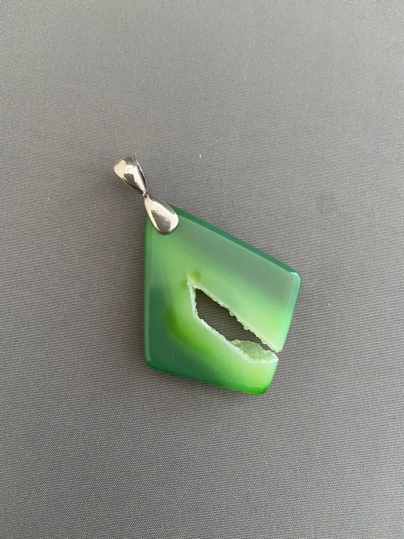 Green Crystal Druzy Pendant with heavy sterling silver bail image 5