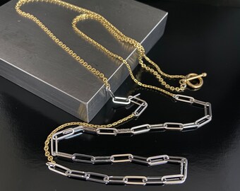 Unique Gold Filled and Sterling Silver Paper Clip Handmade Chain with a Good Filled Toggle