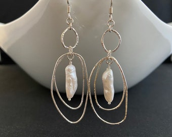 Handmade Sterling Silver and Genuine Pearl Earrings