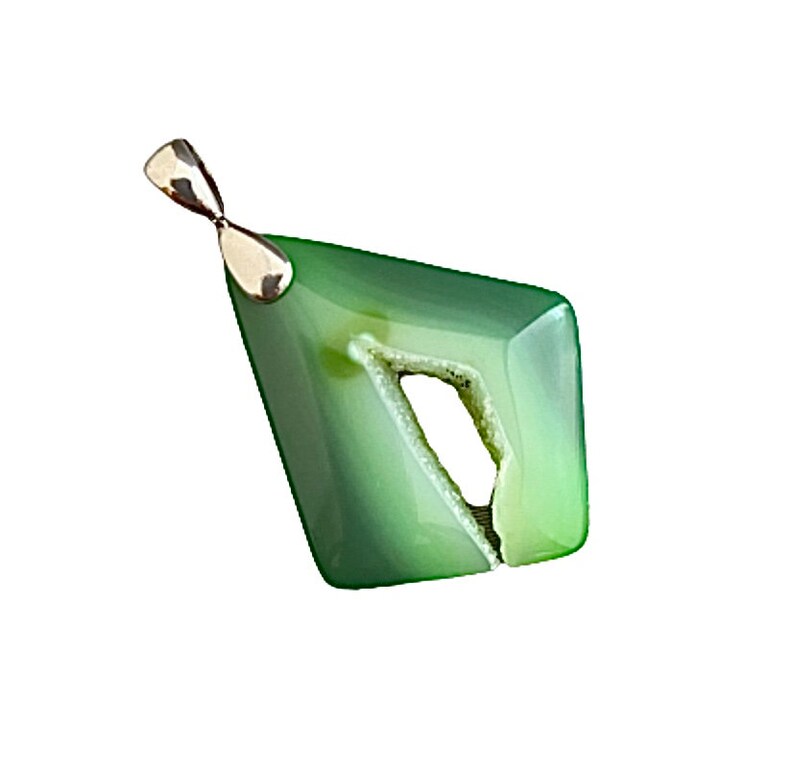 Green Crystal Druzy Pendant with heavy sterling silver bail image 1