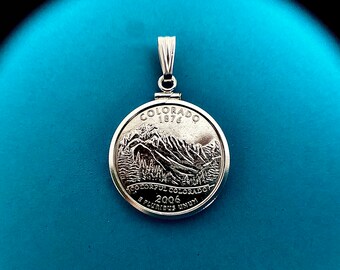 Solid Sterling Silver State Coin Holder with 2006 Colorado State Coin or ANY State Coin of your choice