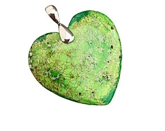 Green Jasper Heart with Heavy Sterling Silver Bail