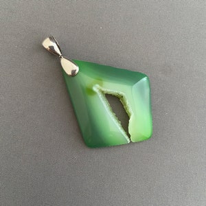 Green Crystal Druzy Pendant with heavy sterling silver bail image 3