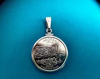 Solid Sterling Silver State Coin Holder with 2008 Arizona State Coin or ANY State Coin of your choice