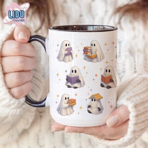 Cute Ghost Mug, Boo Mug, Spooky Ghost Mug, Halloween Mug, Halloween Gift, Fun Ghost Gift, Reading Ghost, Bookish Gift, Ghost Reading Book