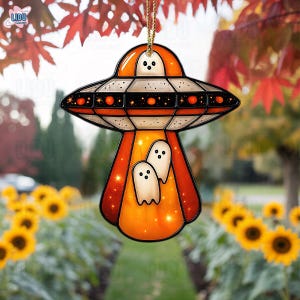 Boo Ghost UFO Arcrylic Ornament, Ghost Decor, UFO Ghost, Boo Ornament, Ghost Themed, Bibliophile Gift, Halloween Gift, Spooky Halloween