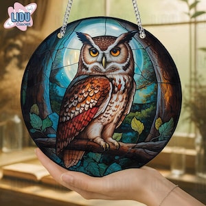 Owl Arcrylic Suncatcher, Colorful Bird Window Hanging Art, Nature Wildlife Home Decor, Owl Lover Gift for Birdwatcher, Gift For Her, Gifts