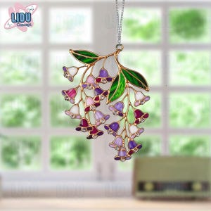 Atrapasueños acrílico Million Bells, atrapasueños floral, Día de la Madre, regalo de flores de jardín, elegante diseño floral, regalo de verano, para amantes de las campanillas azules.