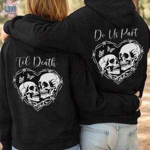 Custom Name Skull Couple Hoodies, Til Death Do Us Part Shirt, Matching Couple Sweatshirt, Halloween Couple, Gift For Her, Gift For Him