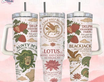 Percy 40oz Tumbler, Camp Half-Blood Cup, Lotus Casino Mug, Greek Mythology Fan Gift, Olympus Demigod Tumbler, Book Lover, Reading Book