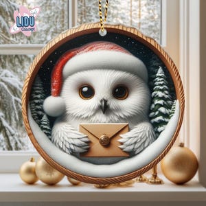 White Owl Ceramic Ornament, HGWs 2D FLAT Ornament, Holiday Ornament, Christmas 2025, Christmas Decor , Best gift
