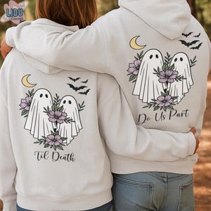 Ghost Couple Hoodies, Til Death Do Us Part Sweatshirts, Gothic Couple Outfit, Boo Couple Shirt, Halloween Wedding, Goth Bachelorette